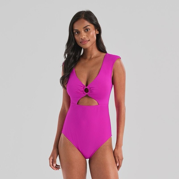 Freshwater Other - Freshwater Recycled Fabric size Large NWT‎ One Piece Cap Sleeve Swimsuit Fuchsia